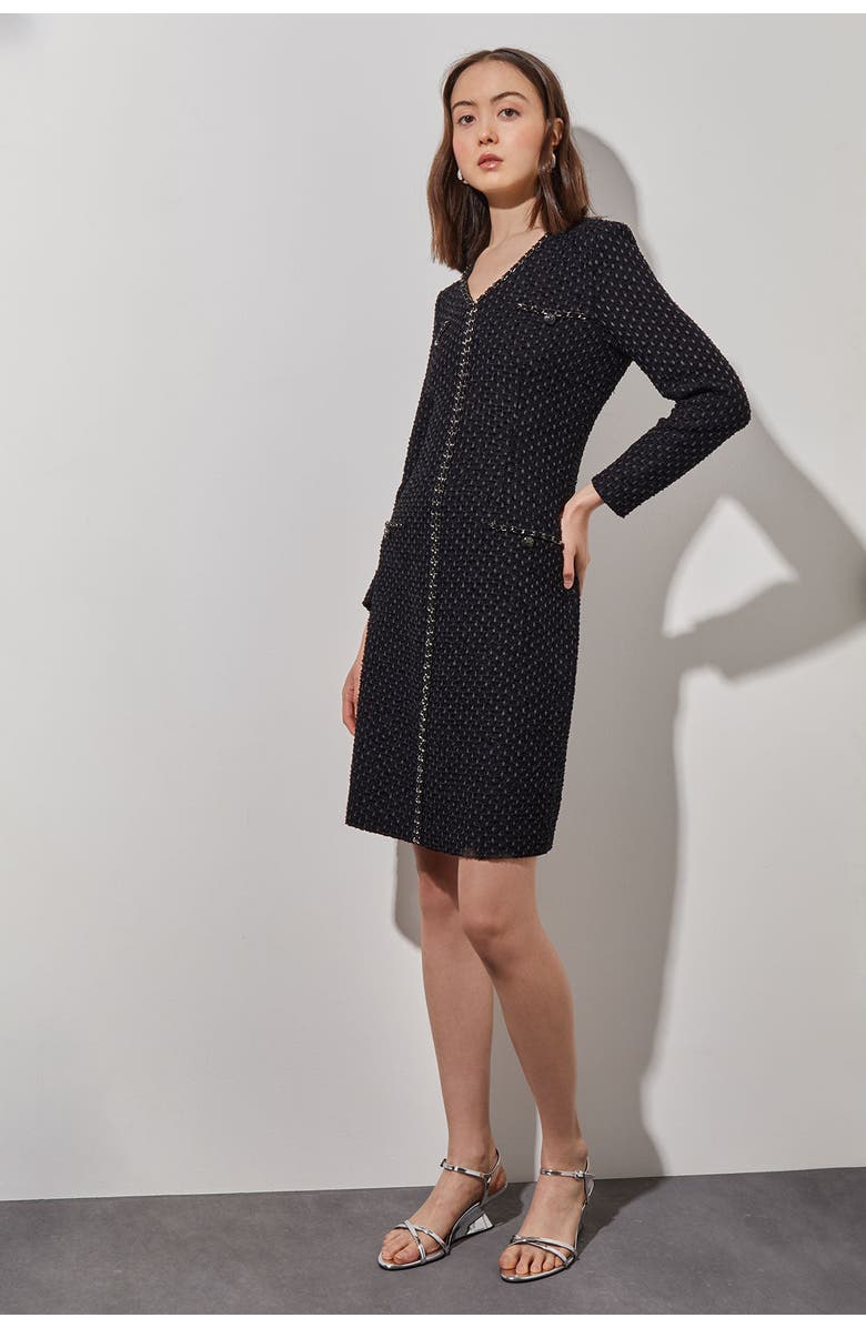 Ming Wang Chain Trim Textured Knit Sheath Dress, Alternate, color, Black/Granite