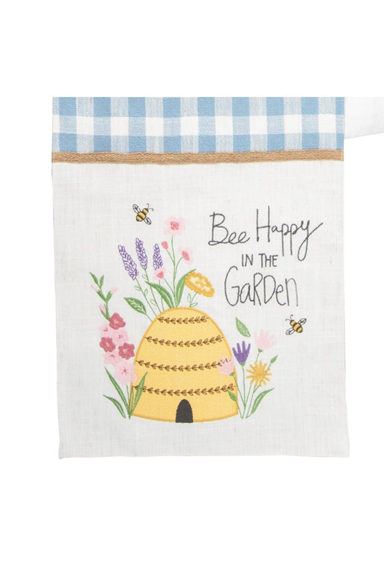 "Bee Happy In The Garden" Blue Plaid & White 100% Cotton Table Runner 13" x 72", Alternate, color, Blue