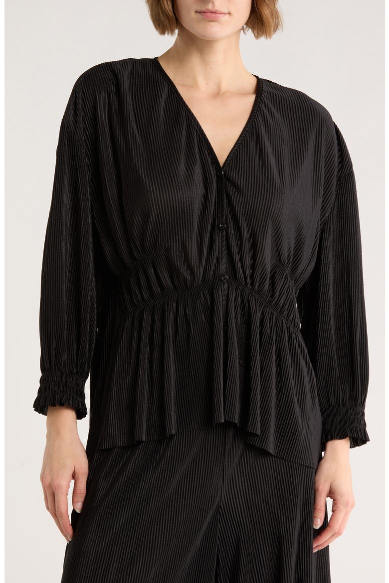 High-Low Plissé Charmeuse Top, Main, color, BLACK