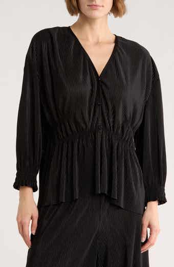 High-Low Plissé Charmeuse Top