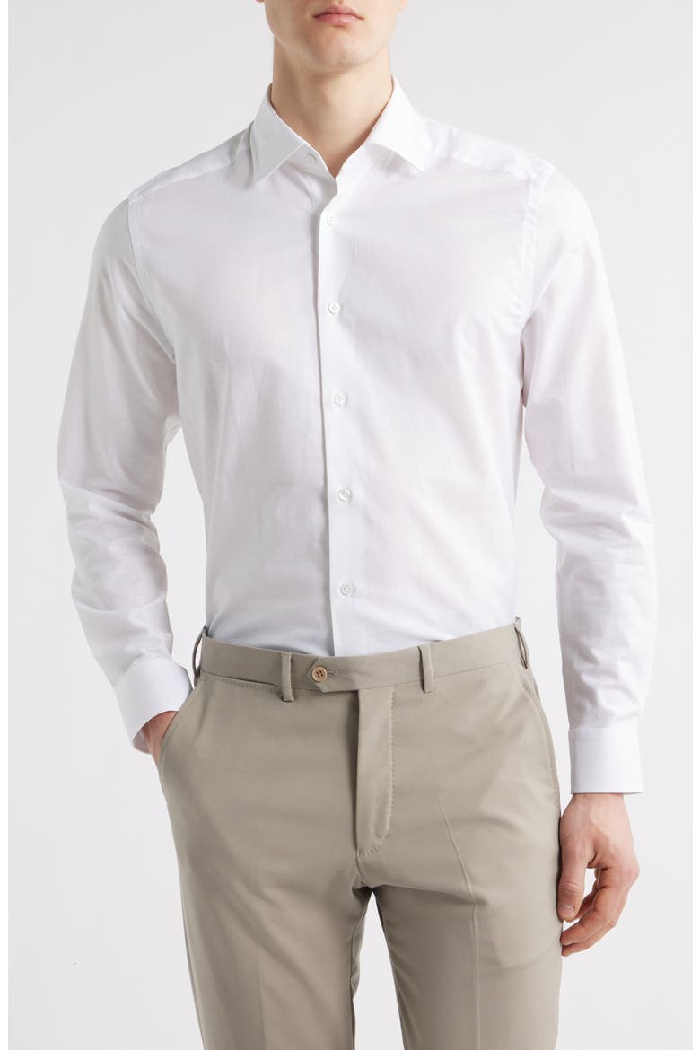 Danforth Stretch Cotton & Linen Blend Dress Shirt, Main, color, WHITE