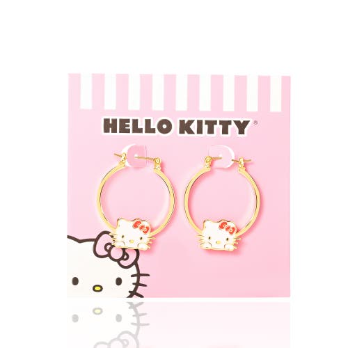Hello Kitty Gold Flash Plated Hoop Earrings In Gold