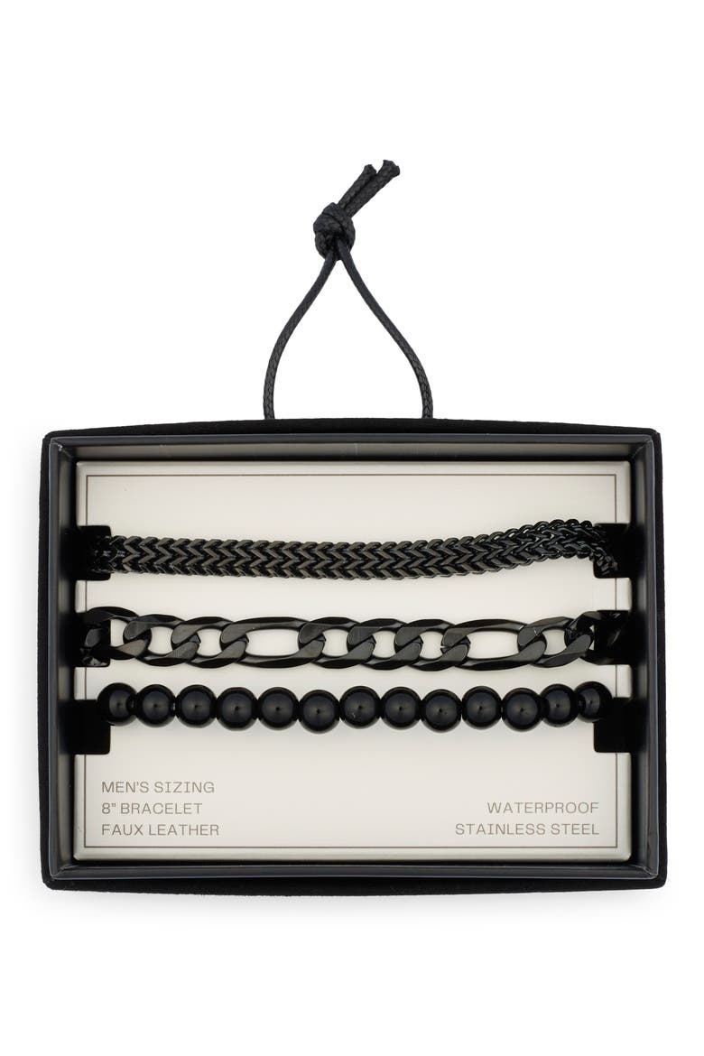3-Pack Waterproof Mixed Chain Bracelets, Main, color, BLACK