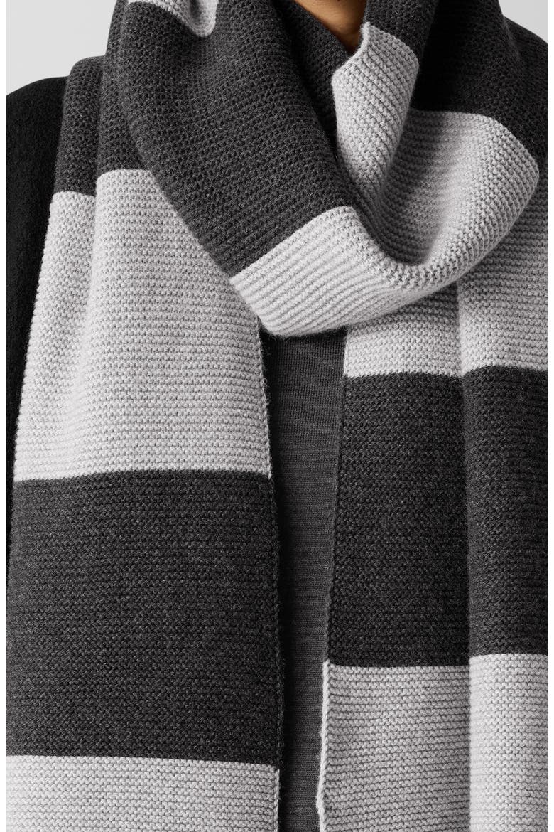 Striped Organic Cotton & Recycled Cashmere Scarf, Alternate, color, MOON