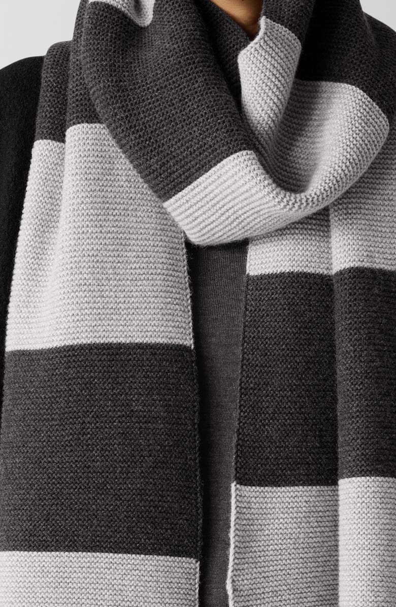 Eileen Fisher Striped Organic Cotton & Recycled Cashmere Scarf, Alternate, color, Moon