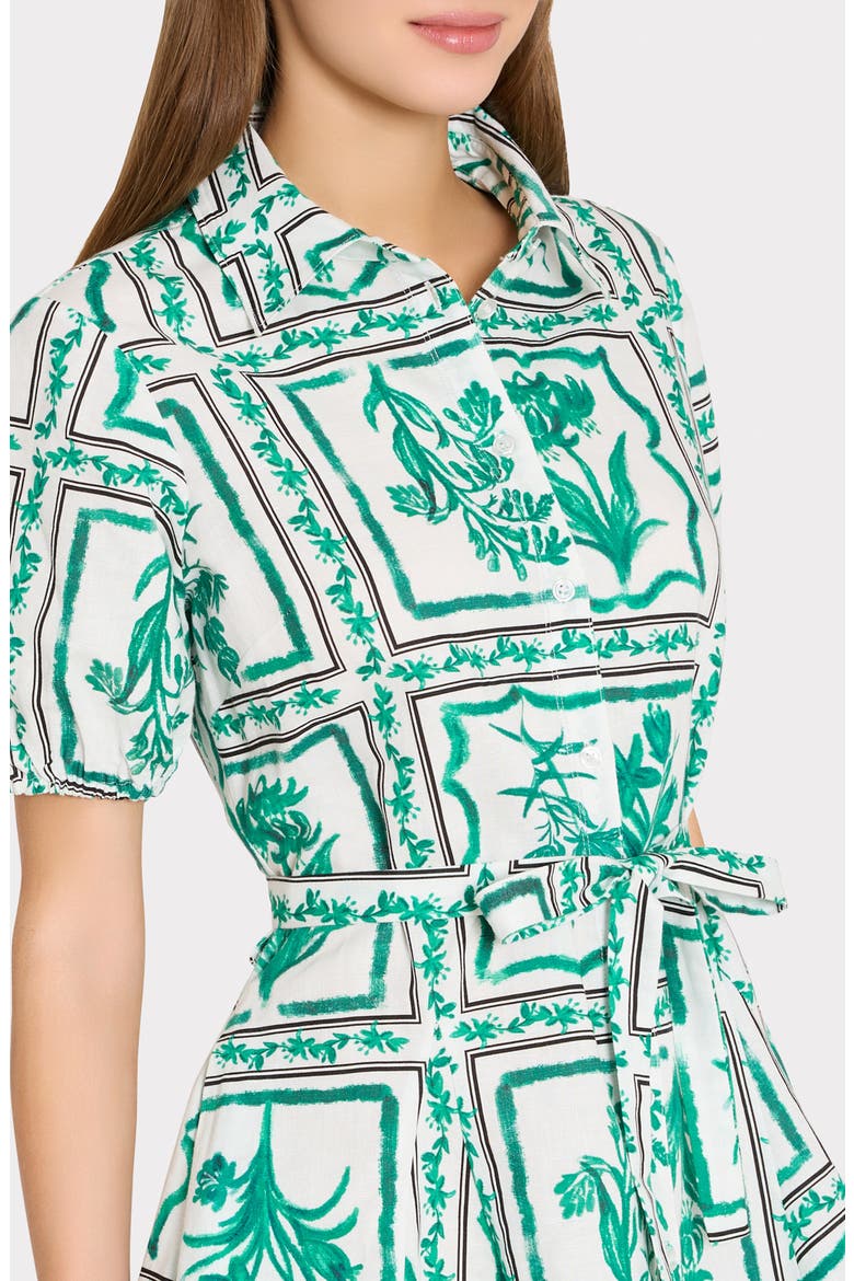 Floral Tile Linen Blend Minidress, Alternate, color, GREEN/ WHITE