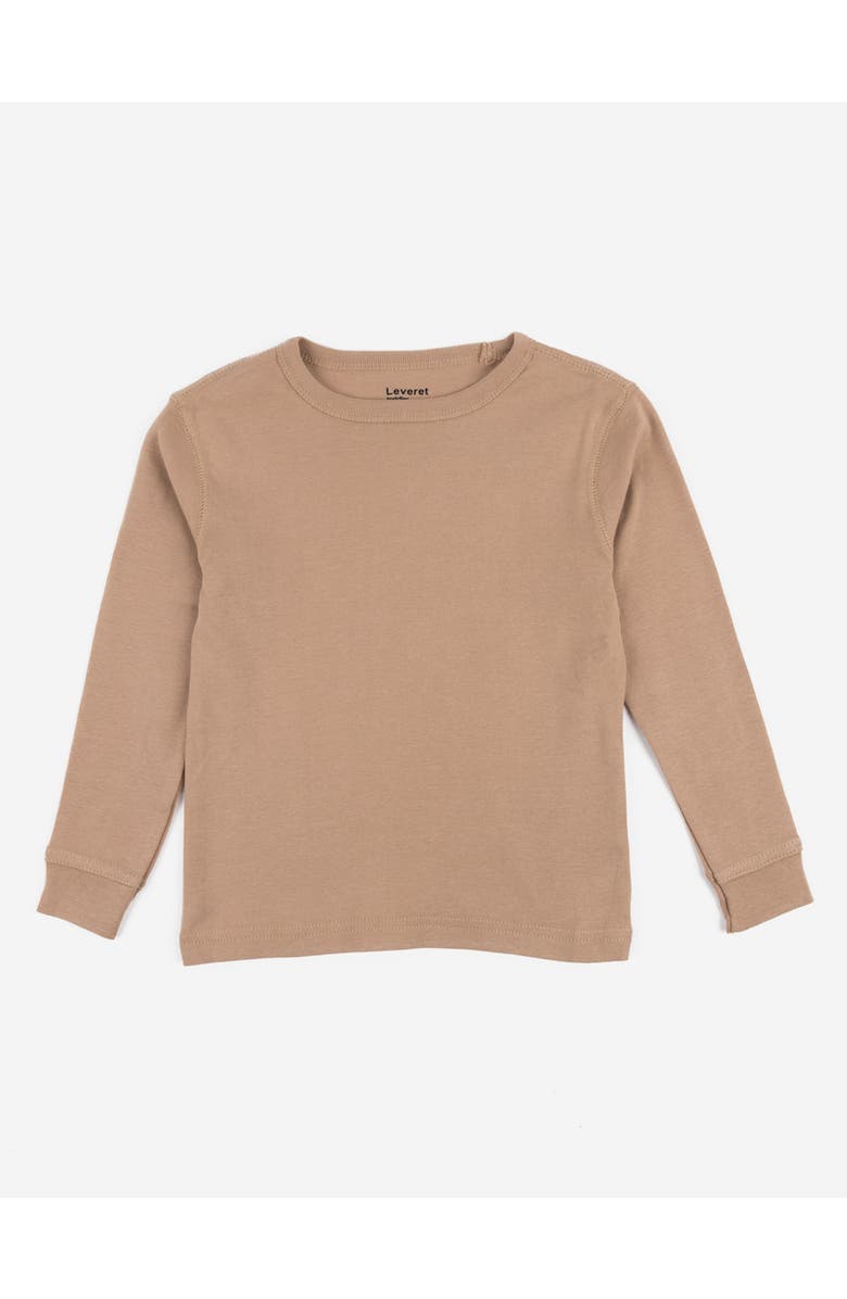 Leveret Kids Long Sleeve T-Shirt, 100% Cotton, Solid Colors, Main, color, Beige