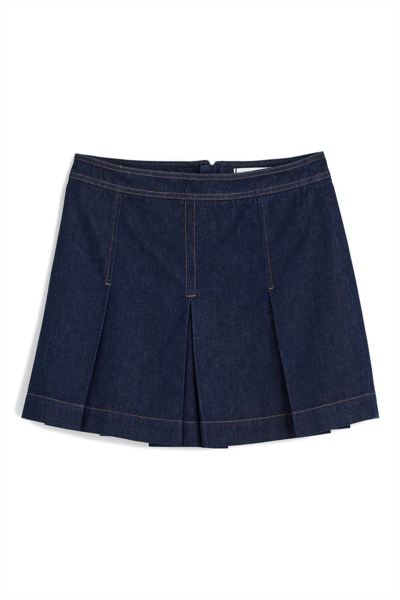 Denim Pleated Miniskirt, Alternate, color, RINSE WASH