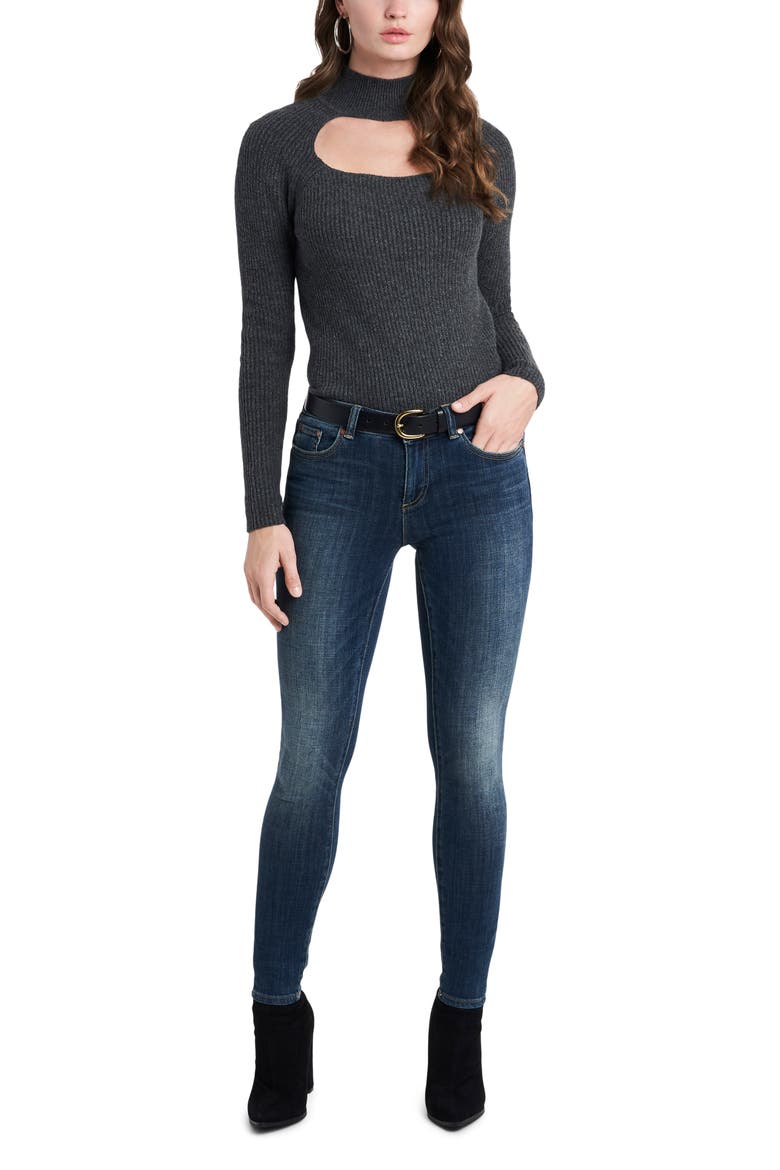 Keyhole Mock Neck Sweater, Alternate, color, MED HTR GREY