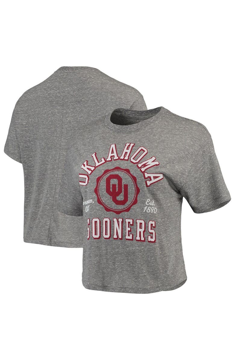 PRESSBOX Women's Pressbox Gray Oklahoma Sooners Bishop Tri-Blend Knobi Crop T-Shirt, Main, color, 