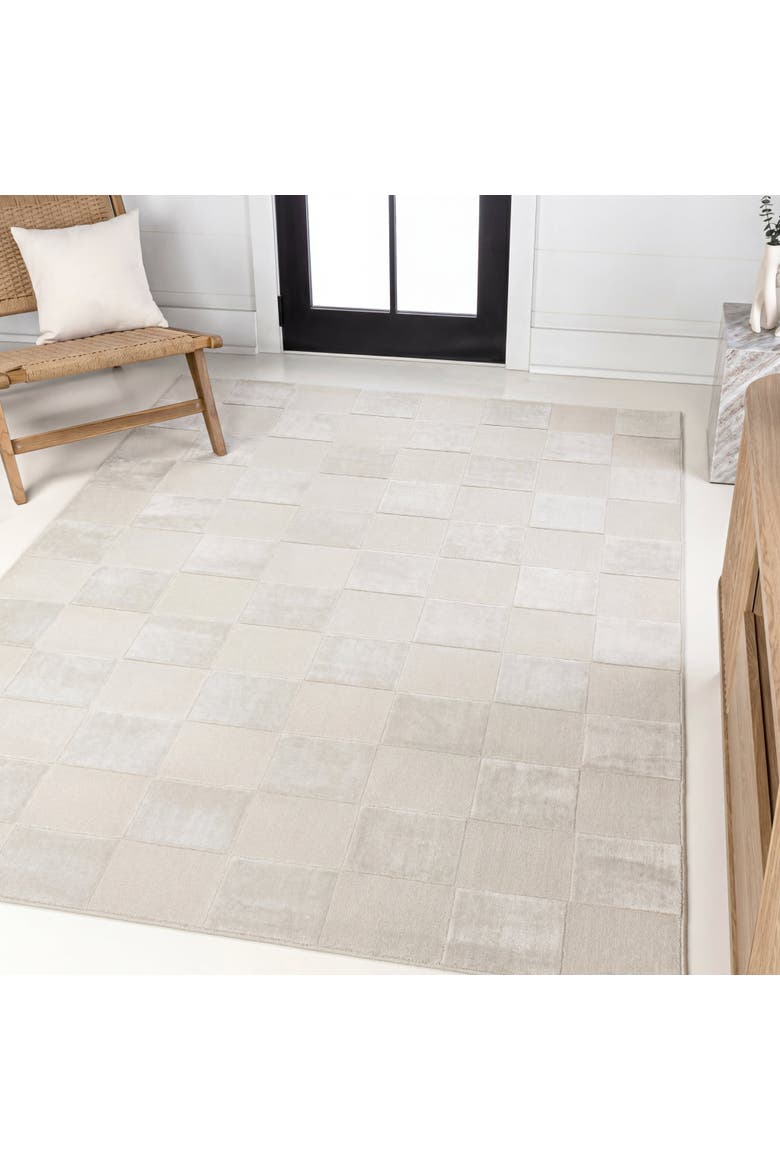 Thea Modern Geometric Checkerboard High-Low Area Rug, Alternate, color, White/Cream