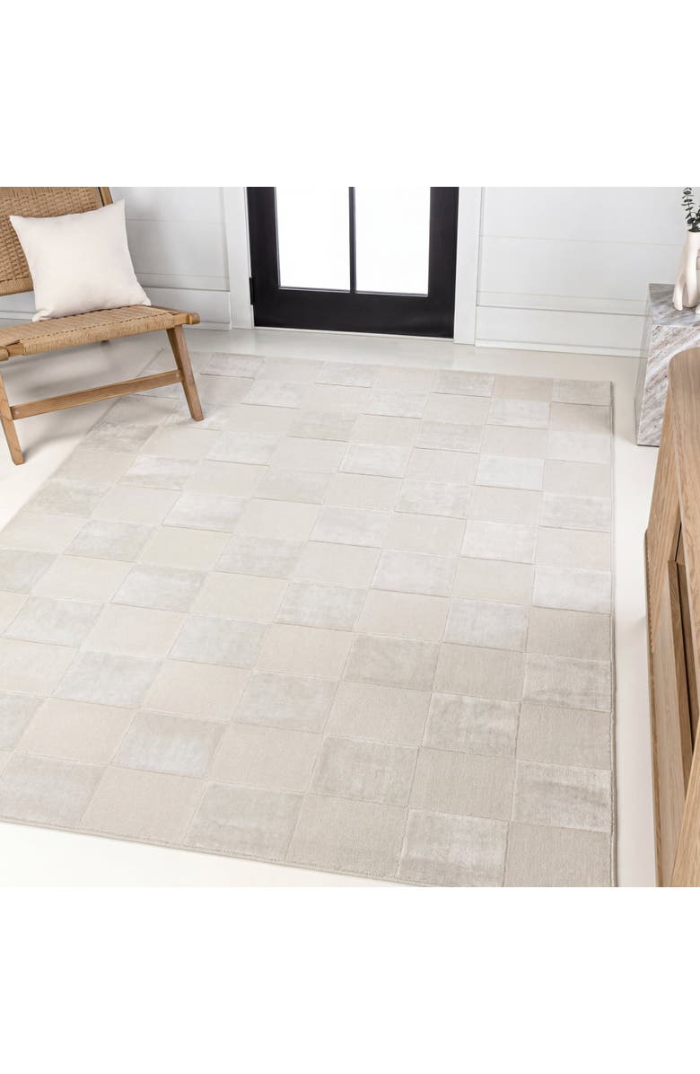 JONATHAN Y Thea Modern Geometric Checkerboard High-Low Area Rug, Alternate, color, White/Cream