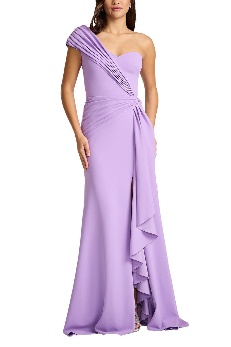 Ruffle One-Shoulder Crepe Gown, Alternate, color, PURPLE HAZE