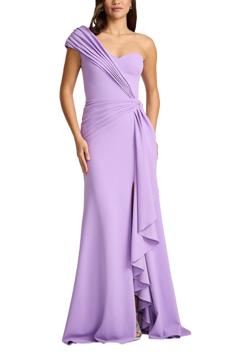 Tadashi Shoji Ruffle One-Shoulder Crepe Gown, Alternate, color, 