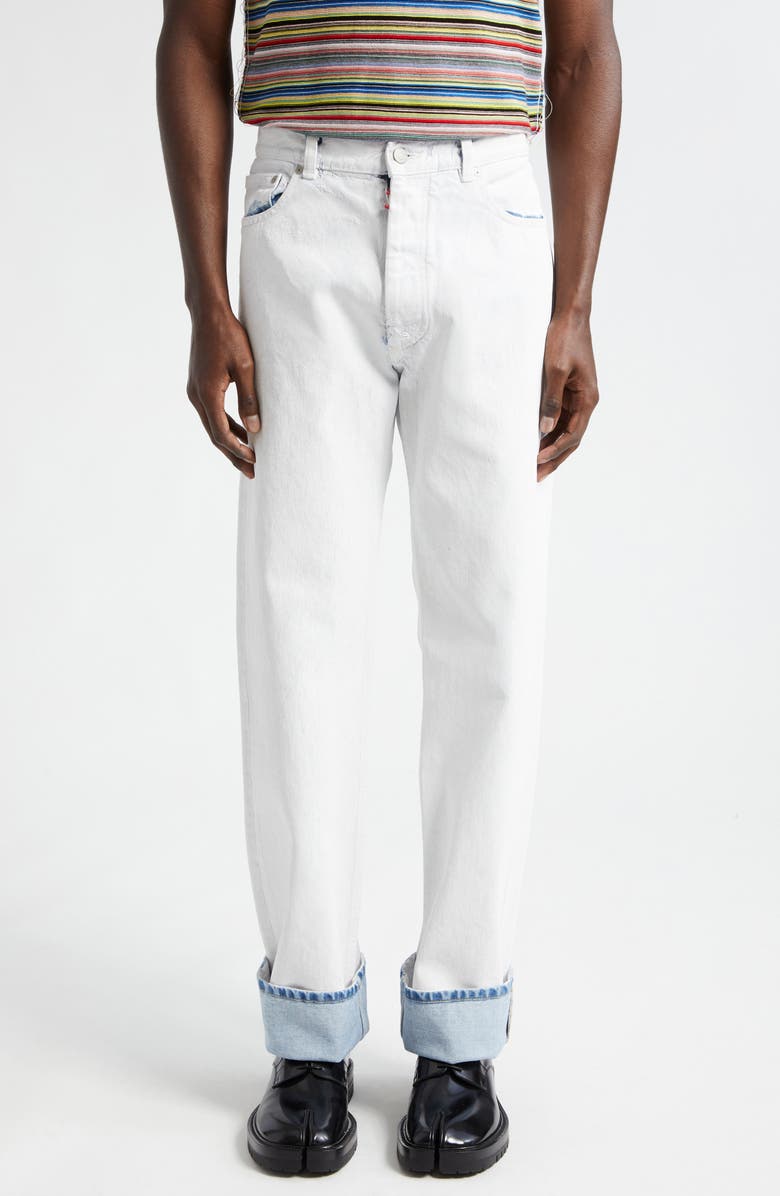 Maison Margiela Bianchetto Hand Painted Denim Jeans, Main, color, White Paint