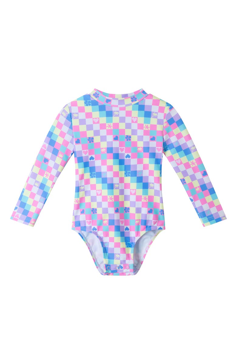 Andy 
Evan Print Long Sleeve One-Piece Rashguard Swimsuit 
Sun Hat Set, Alternate, color, 