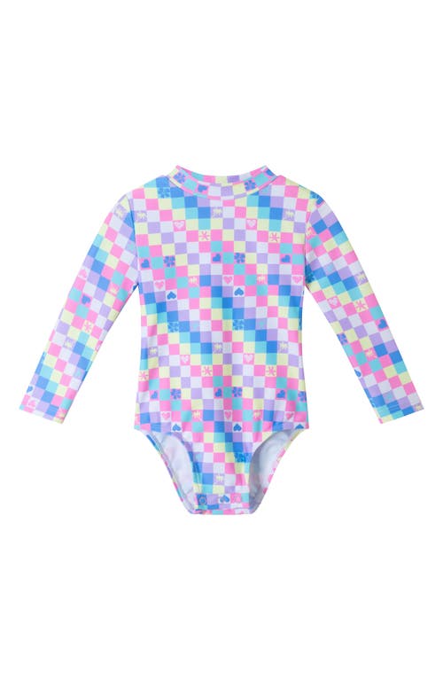 Andy & Evan Print Long Sleeve One-piece Rashguard Swimsuit & Sun Hat Set In Multi Color