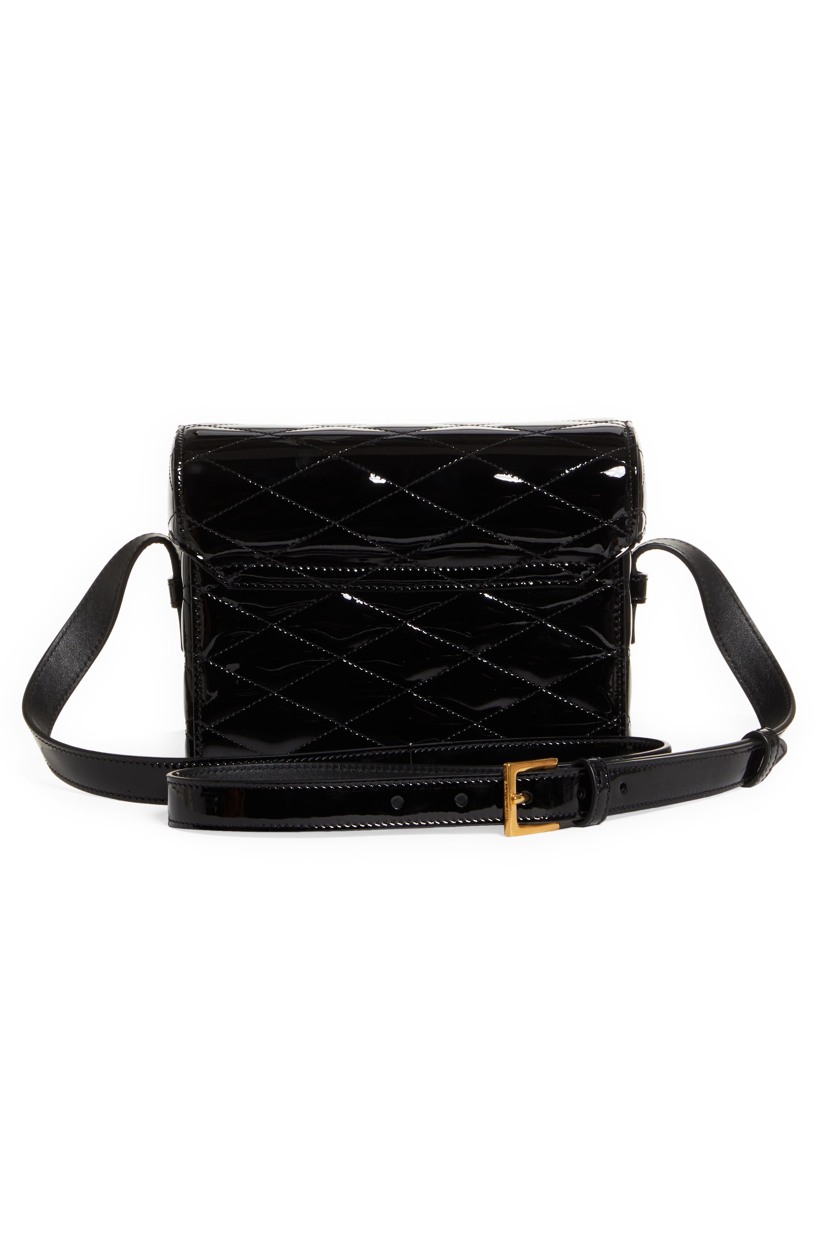 Saint Laurent Logo Quilted Patent Leather Camera Crossbody Bag, Alternate, color, 