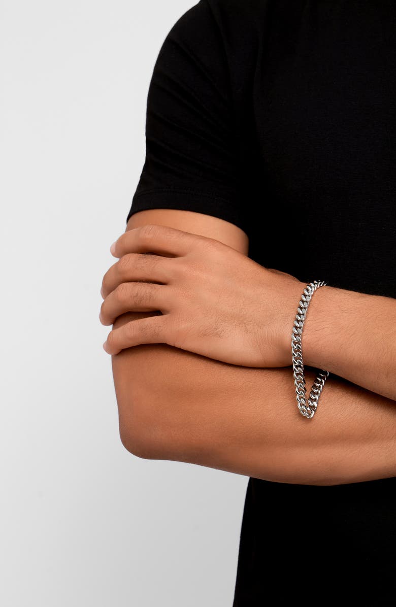 Adornia Men's Water Resistant Cuban Chain Bracelet, Alternate, color, Silver