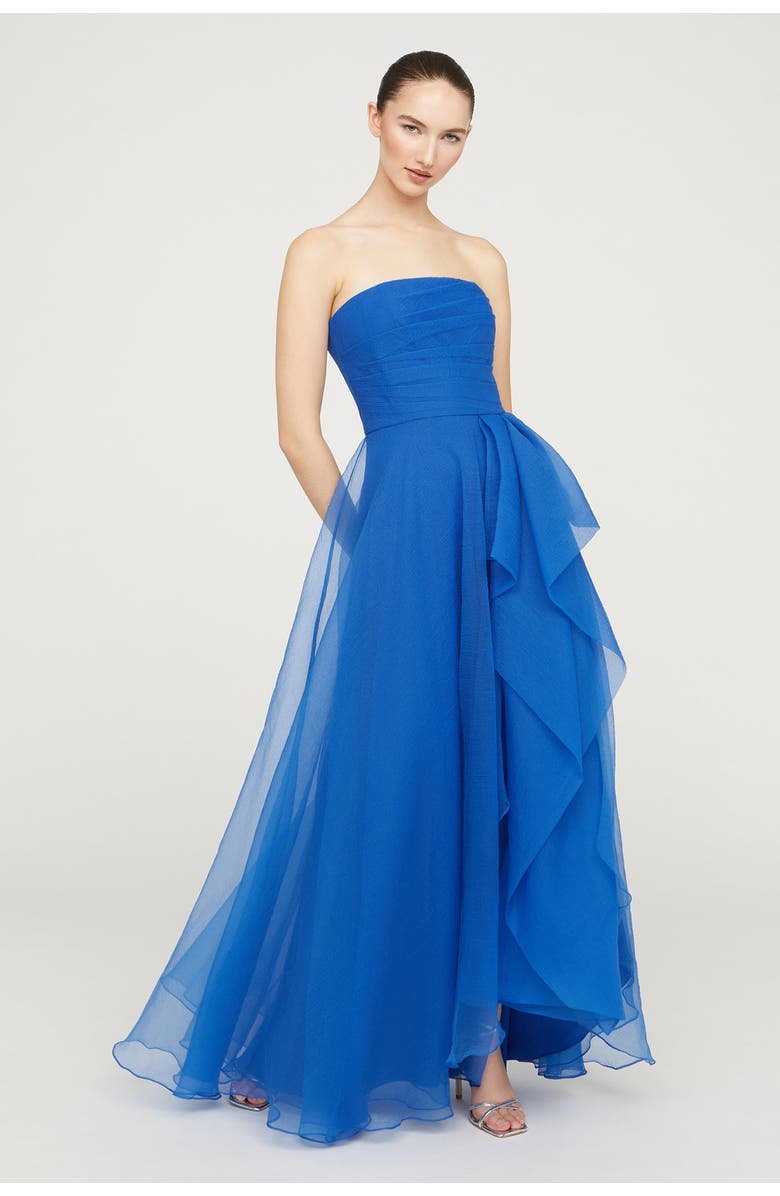 Theia Teresa Strapless Draped Gown, Alternate, color, Cornflower Blue