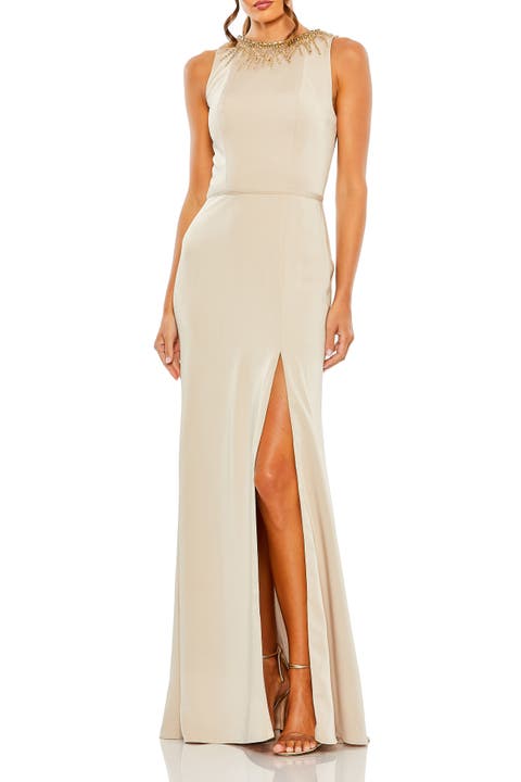 Women's Embellished High-Neck Sleeveless Column Gown