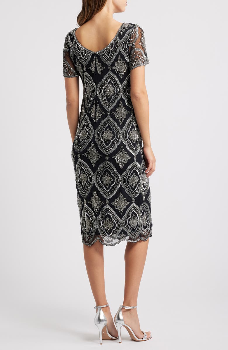 Pisarro Nights Stain Glass Beaded Cocktail Dress, Alternate, color, Black/ Silver