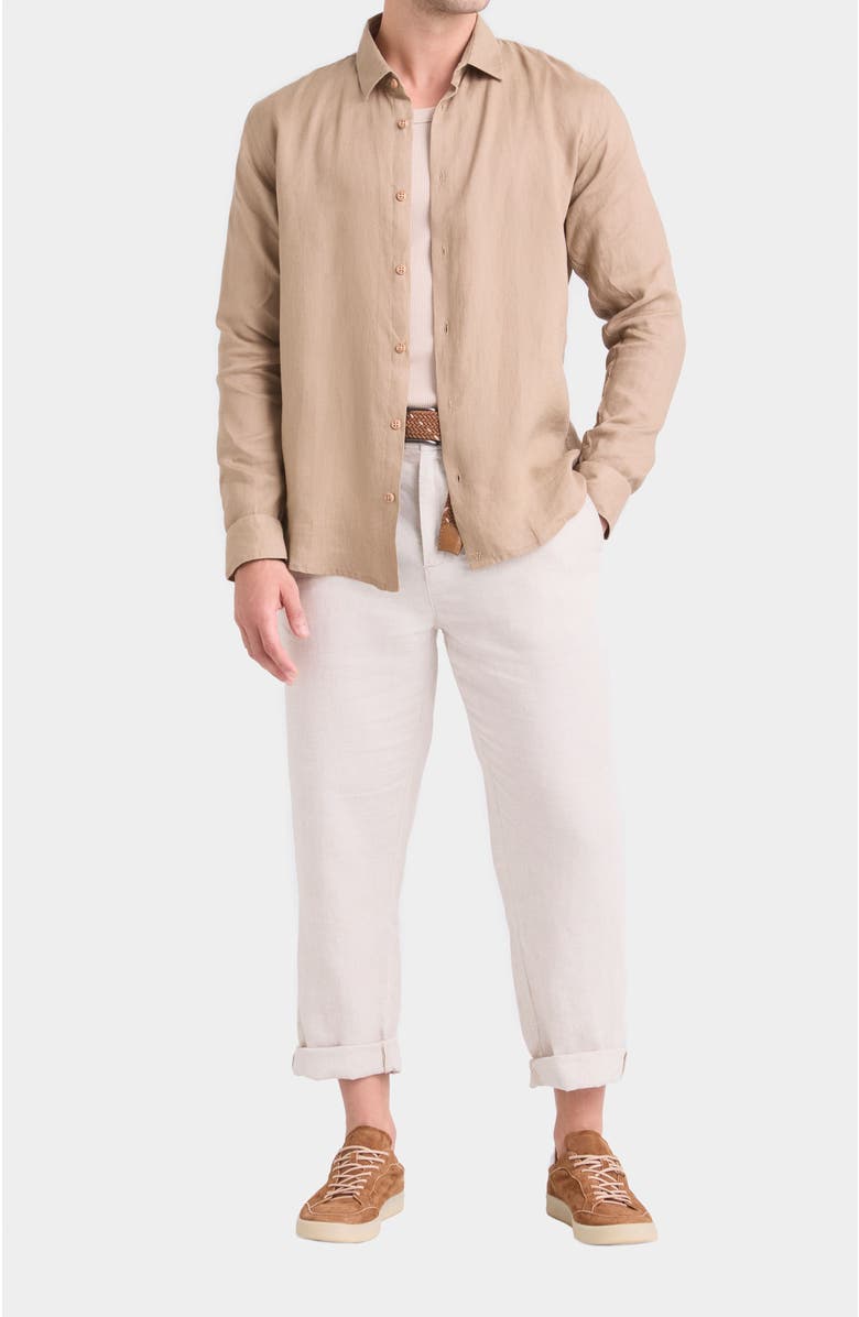 Velez Long-Sleeve Linen Shirt With Semi-Fitted Silhouette, Alternate, color, Brown