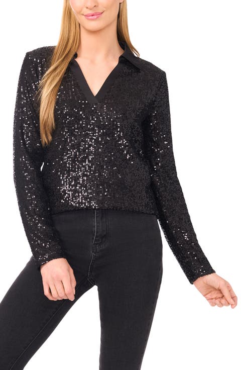 Sequin Polo Top