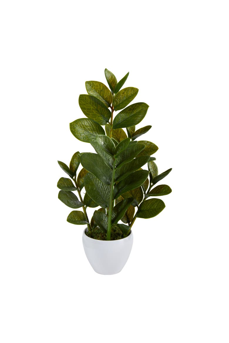 22-in Zamioculcas Artificial Plant in White Planter, Main, color, Green