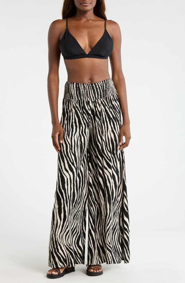 Elan Print Cover-Up Palazzo Pants, Main, color, Black Zebra