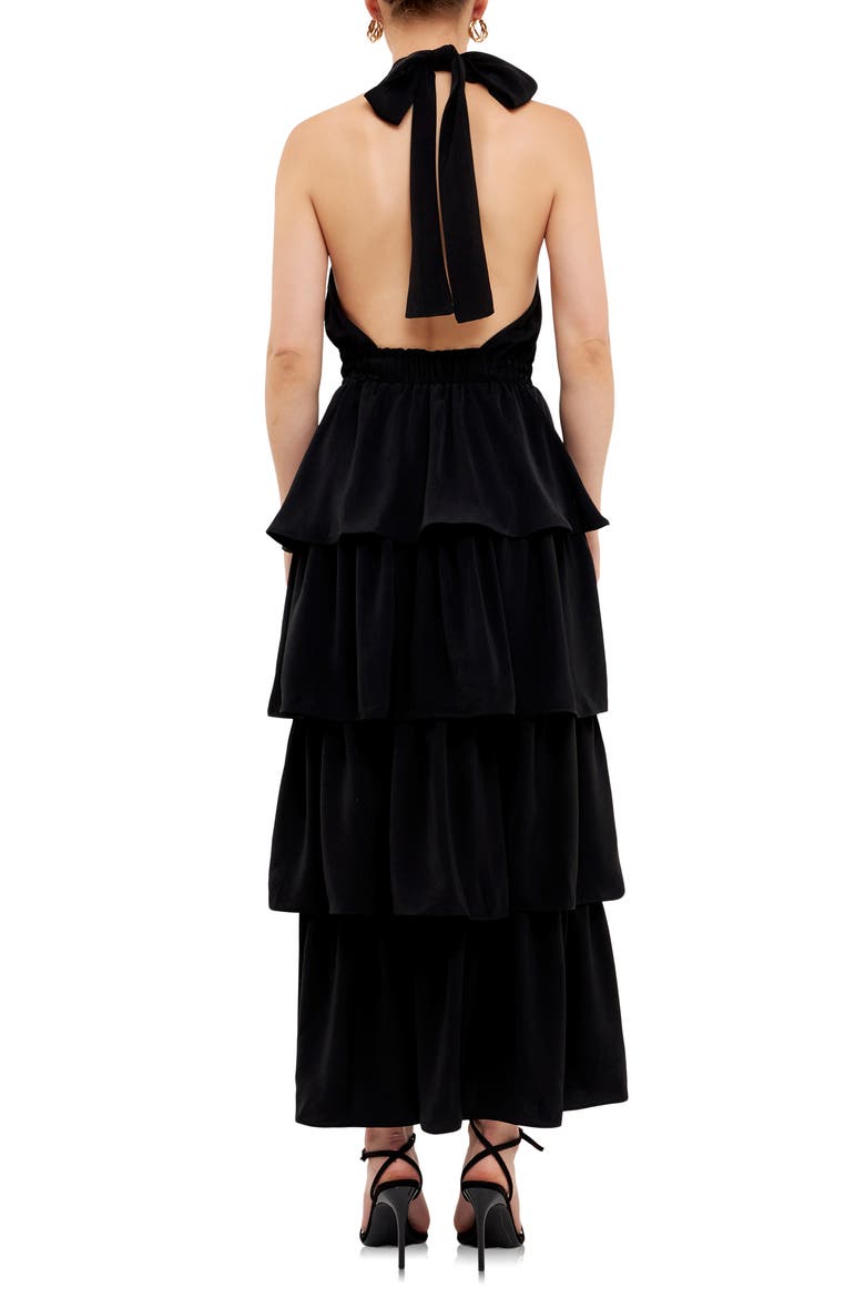 Halter Neck Tiered Maxi Dress, Alternate, color, BLACK