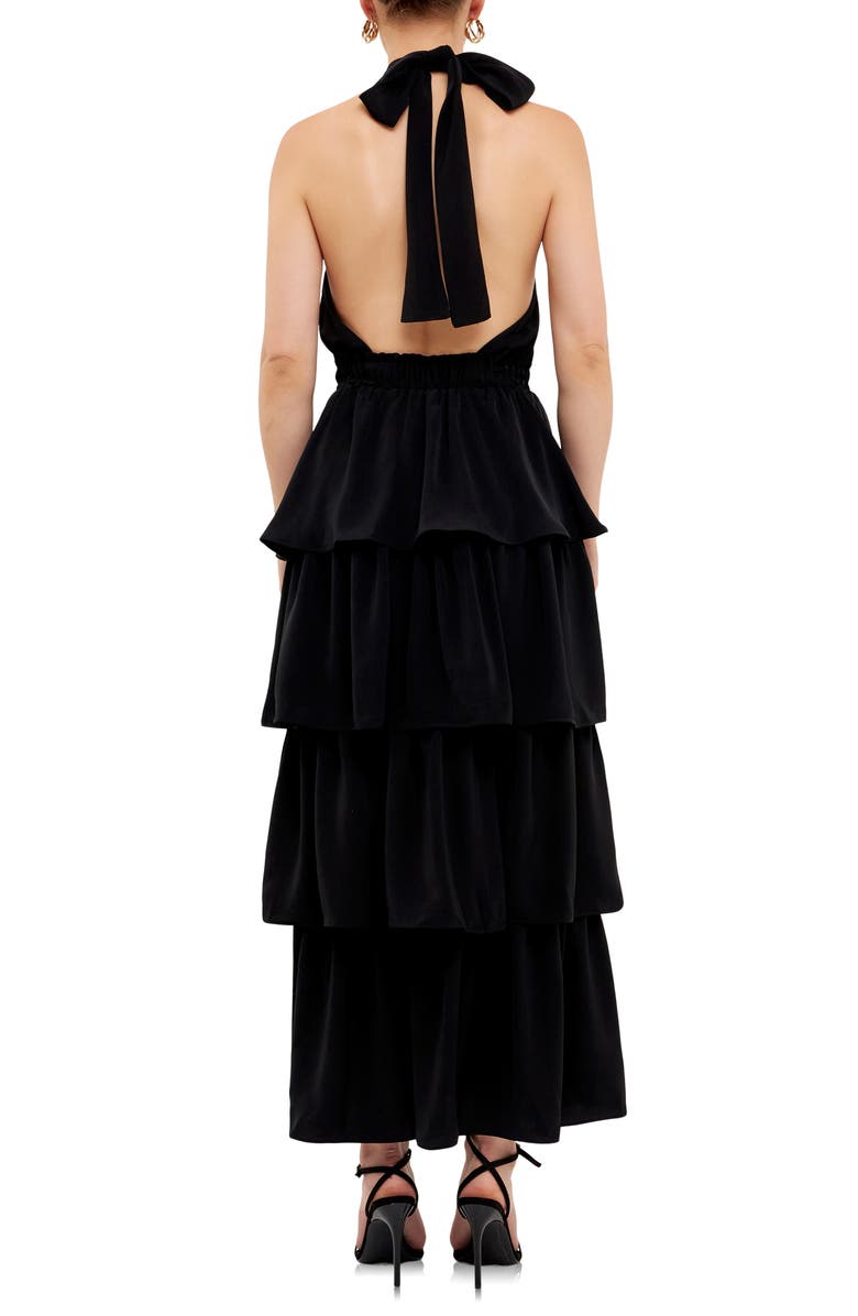 Endless Rose Halter Neck Tiered Maxi Dress, Alternate, color, Black