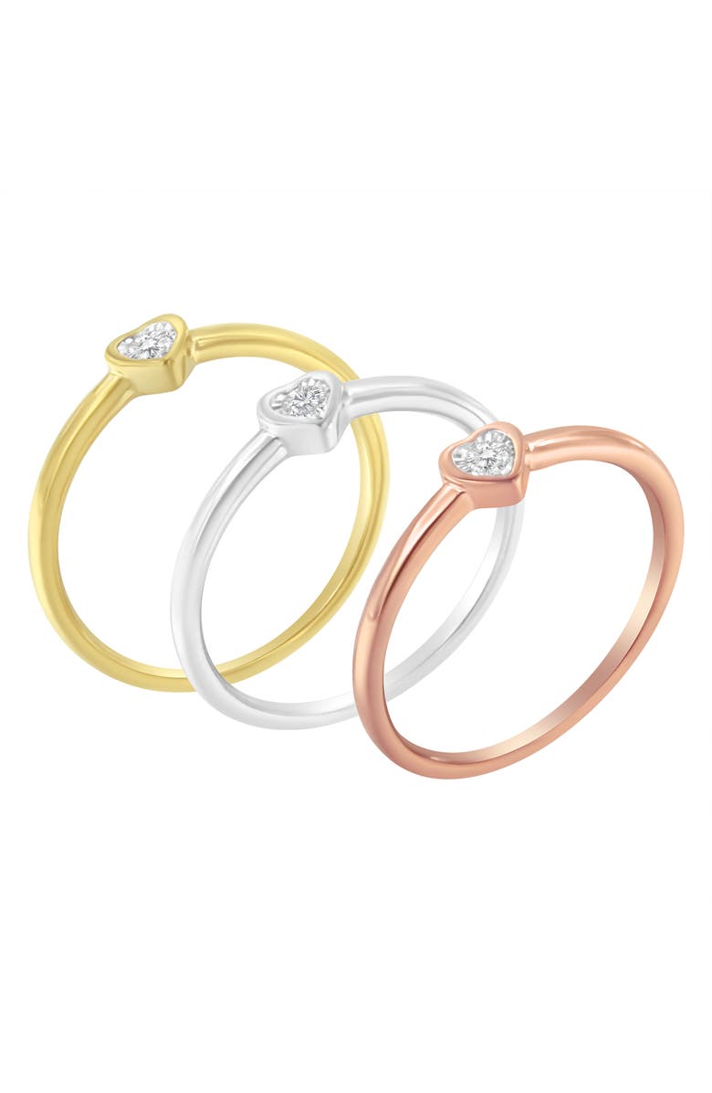 Haus of Brilliance Silver 1/6 Cttw Diamond Heart Shaped Stackable Promise Ring Set, Main, color, Yellow Gold Over Silver