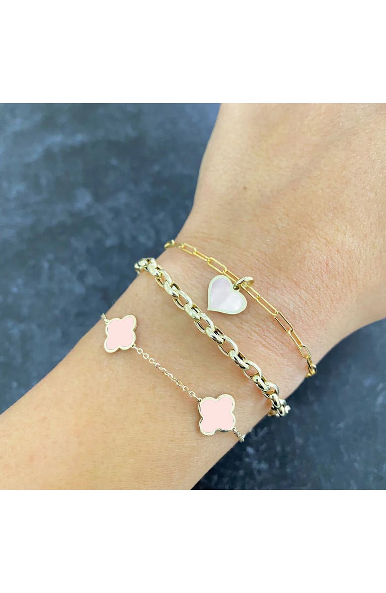 The Lovery Fine Jewelry Small Pink Pearl Clover Bracelet, Alternate, color, Pink Pearl