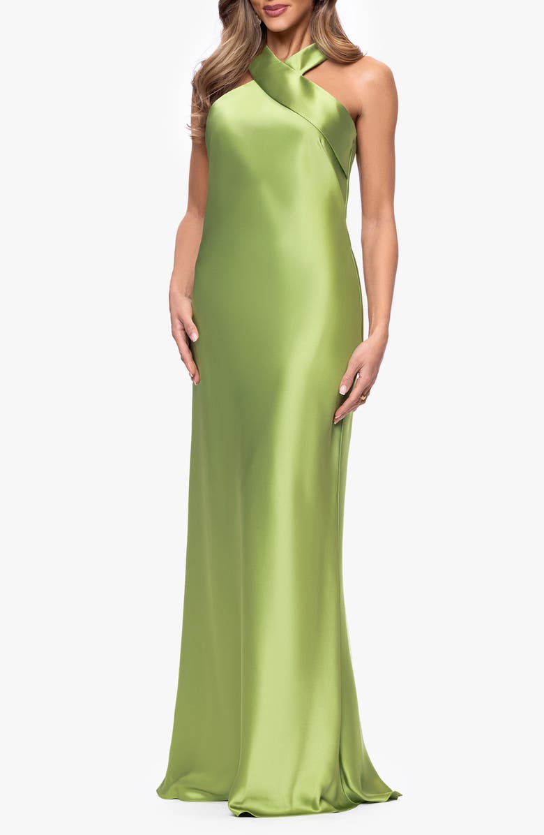 Xscape Evenings Halter Neck Satin Trumpet Gown, Alternate, color, Lime