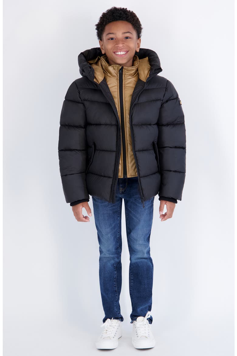 Kids' Heavyweight Puffer Jacket with Inner Bib, Main, color, BLACK