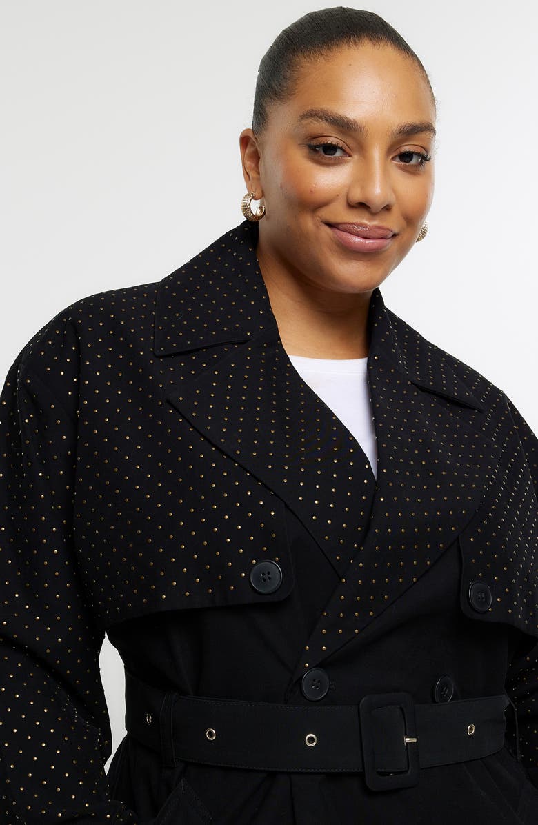 River Island Belted Studded Longline Trench Coat, Alternate, color,