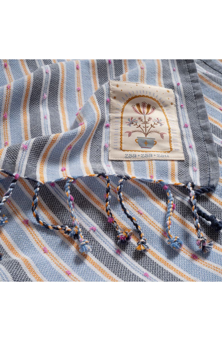 Zsa Zsa Zsu Baklan Fringed Yarn Dyed Striped 100% Cotton Peshtemal Set Of 2, Alternate, color, Blue