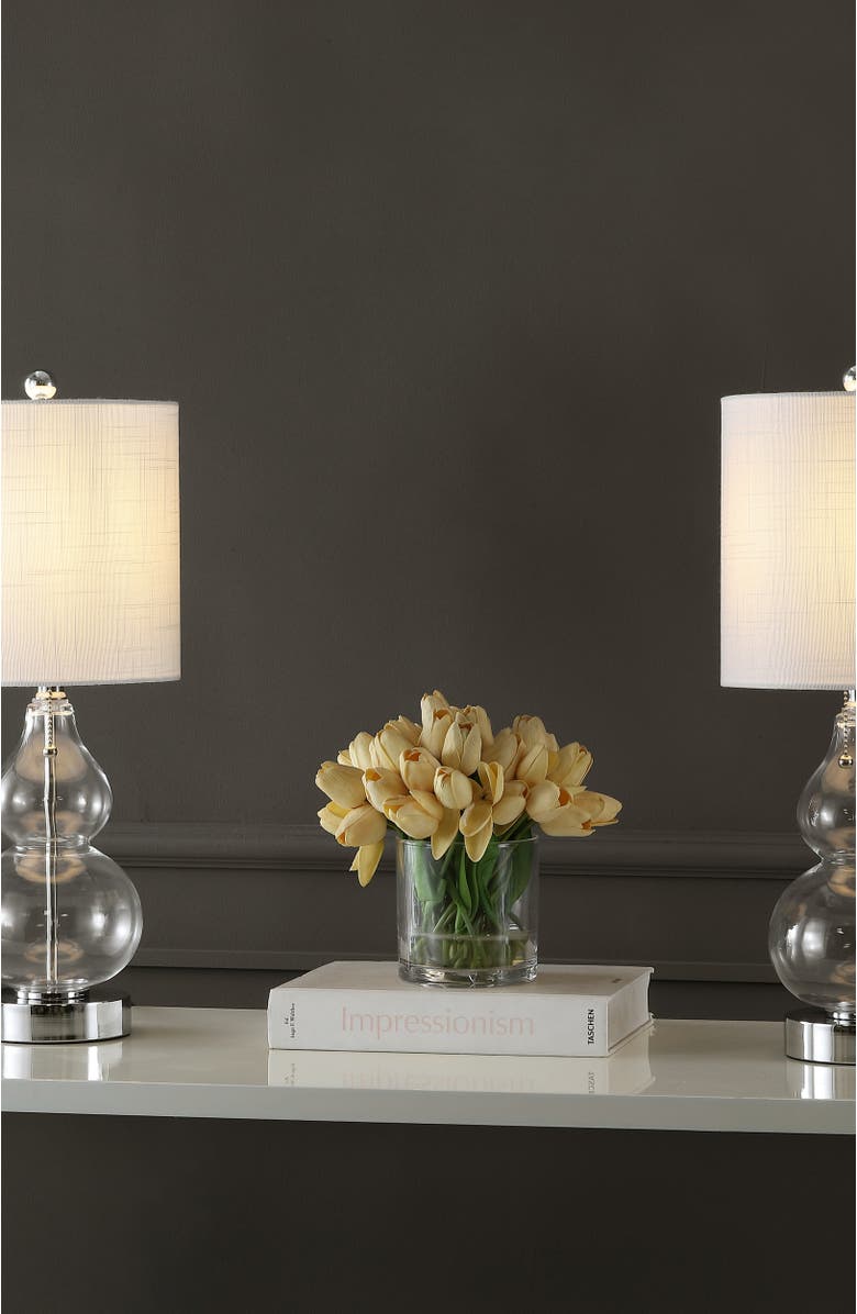 JONATHAN Y Cora 22" Classic Vintage Glass LED Table Lamp with USB Charging Port, Alternate, color, Chrome/Clear