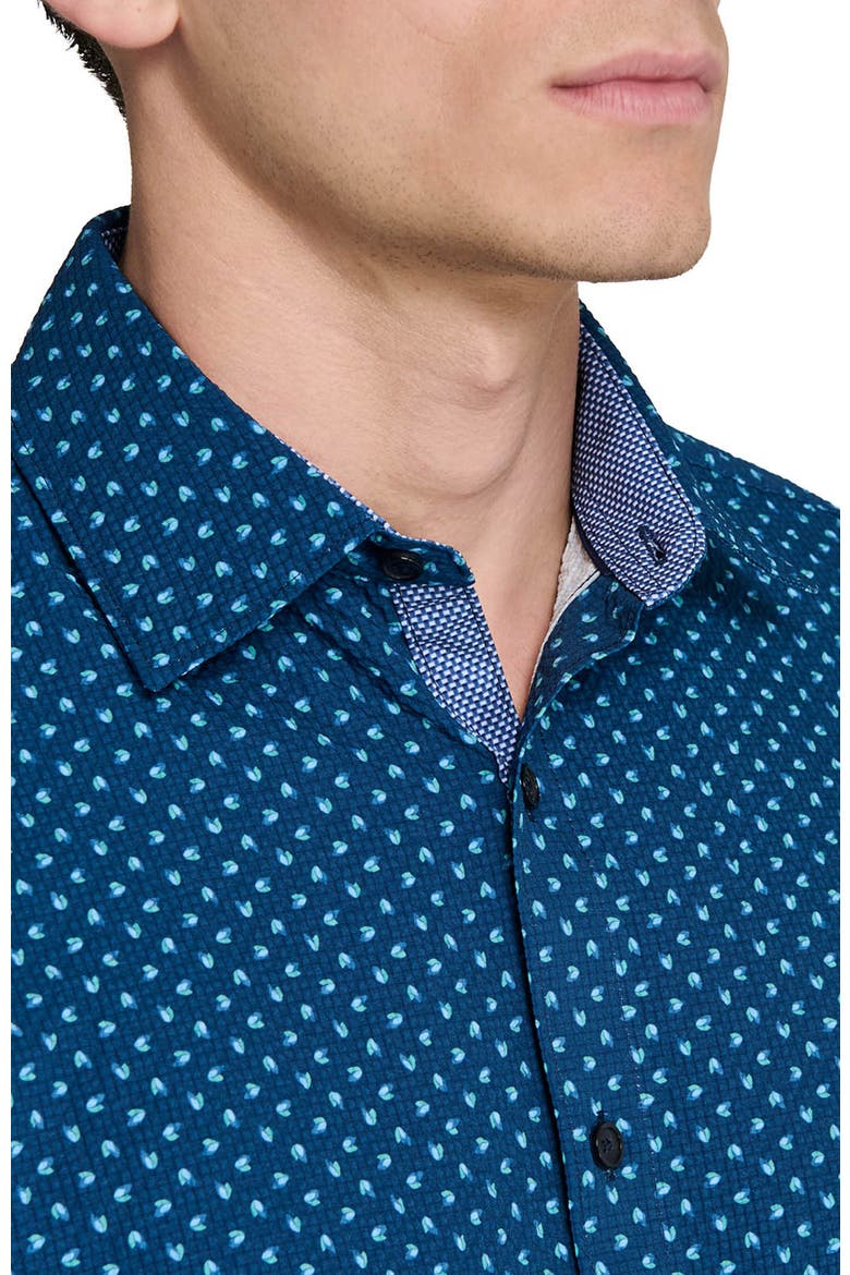 Slim Fit Falling Feathers Seersucker Short Sleeve Shirt, Alternate, color, NAVY/GREEN
