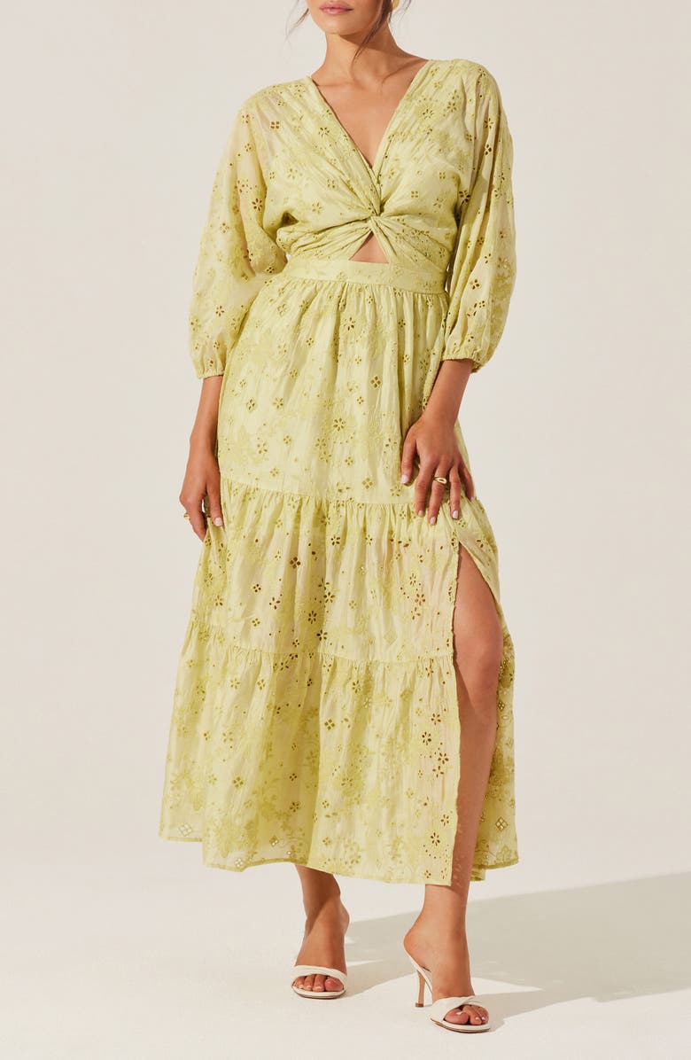 ASTR the Label Jesalyn Cutout Detail Eyelet Dress, Main, color, Matcha