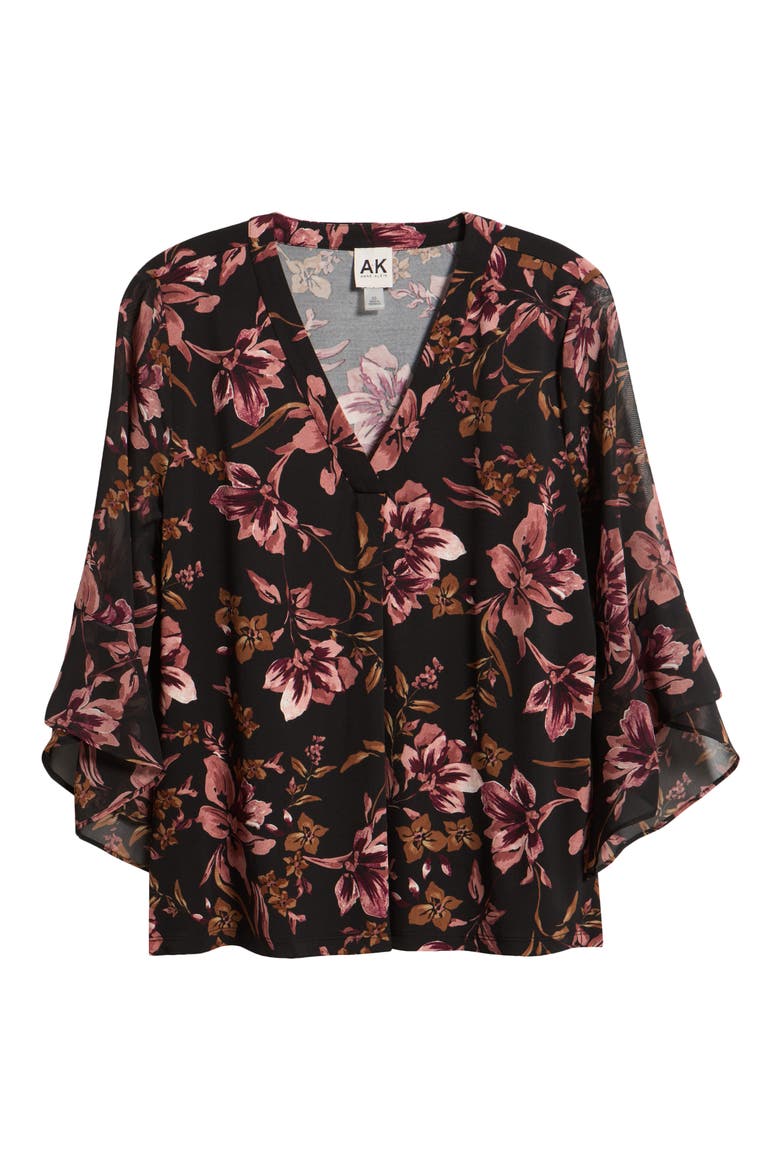 Ruffle Sleeve Top, Alternate, color, ANNE BLK S PRIMROSE MLT