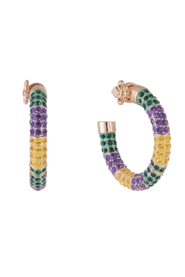 Mardi Gras Stone Hoop Earrings, Main, color, Purple