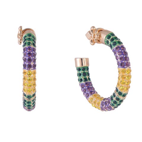 Mardi Gras Stone Hoop Earrings