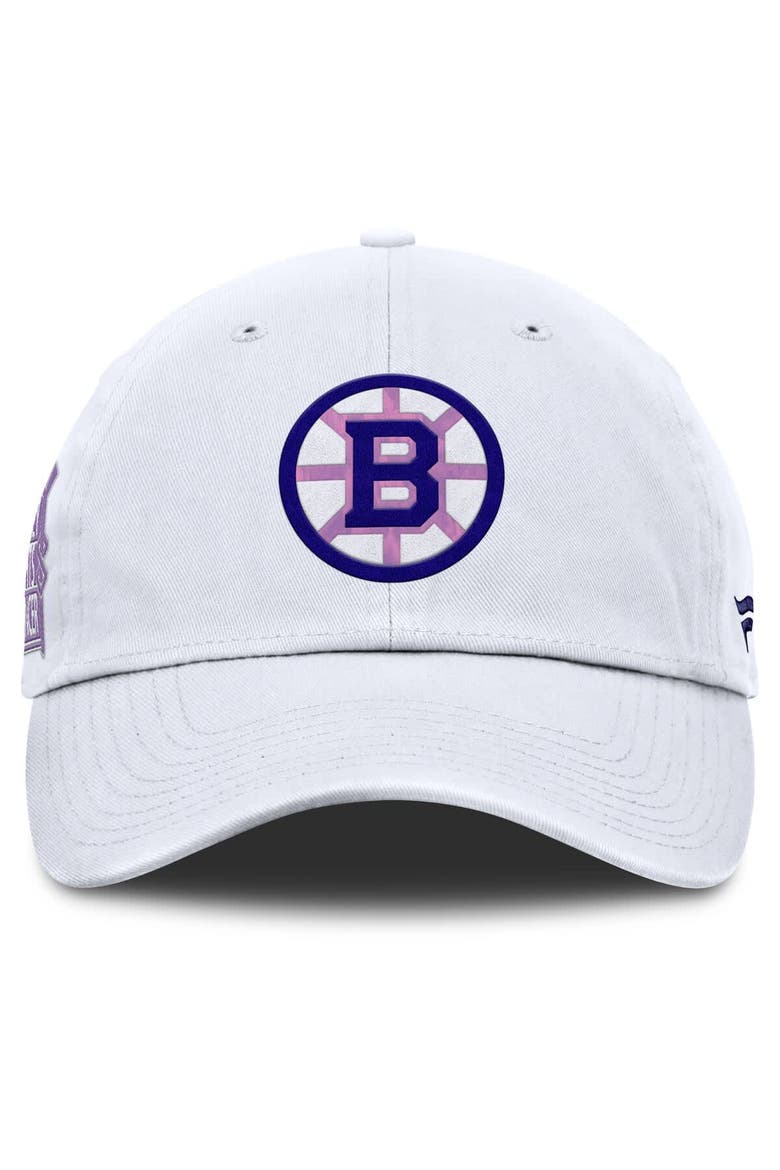 Men's Fanatics  White Boston Bruins Authentic Pro Hockey Fights Cancer Adjustable Hat, Alternate, color, White