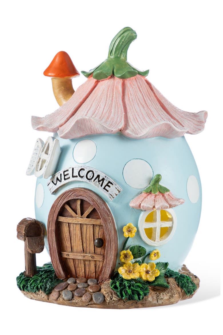 8"H Lighted Easter Resin Egg Shaped House Table Decor, Main, color, Blue