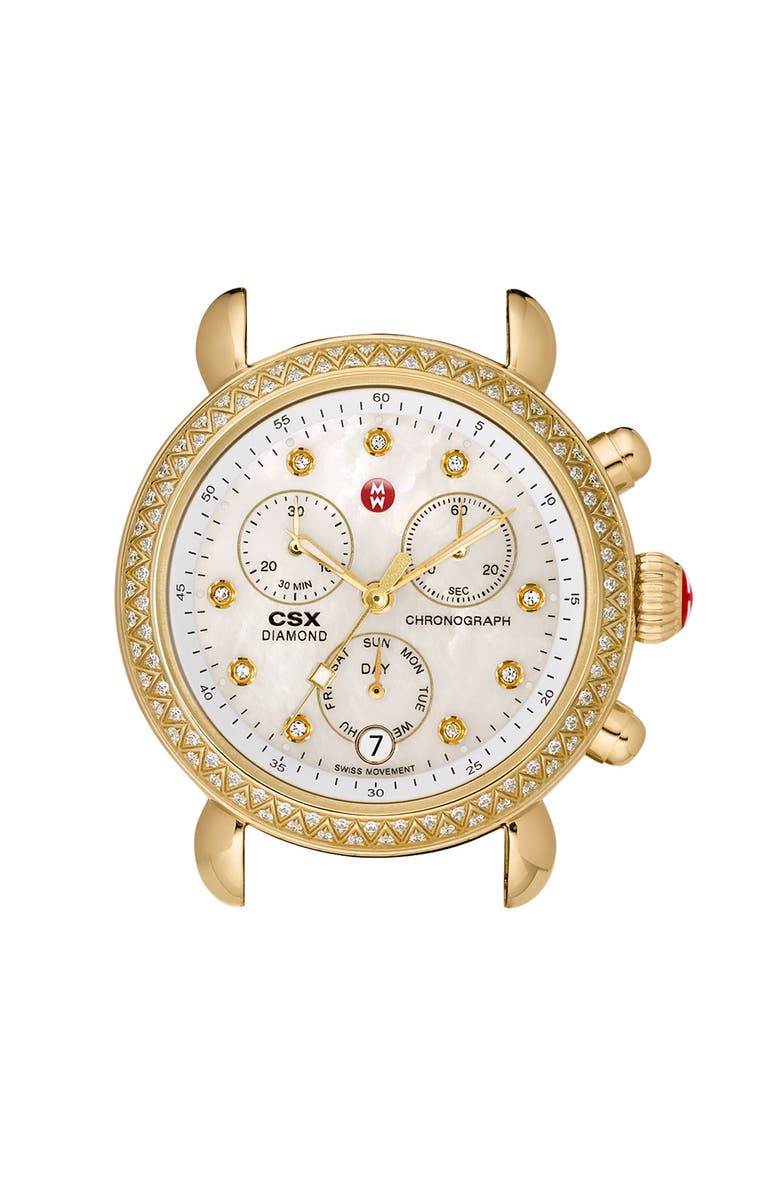 MICHELE 'CSX-36 Diamond' Diamond Dial Gold Plated Watch Case, 36mm, Main, color, 