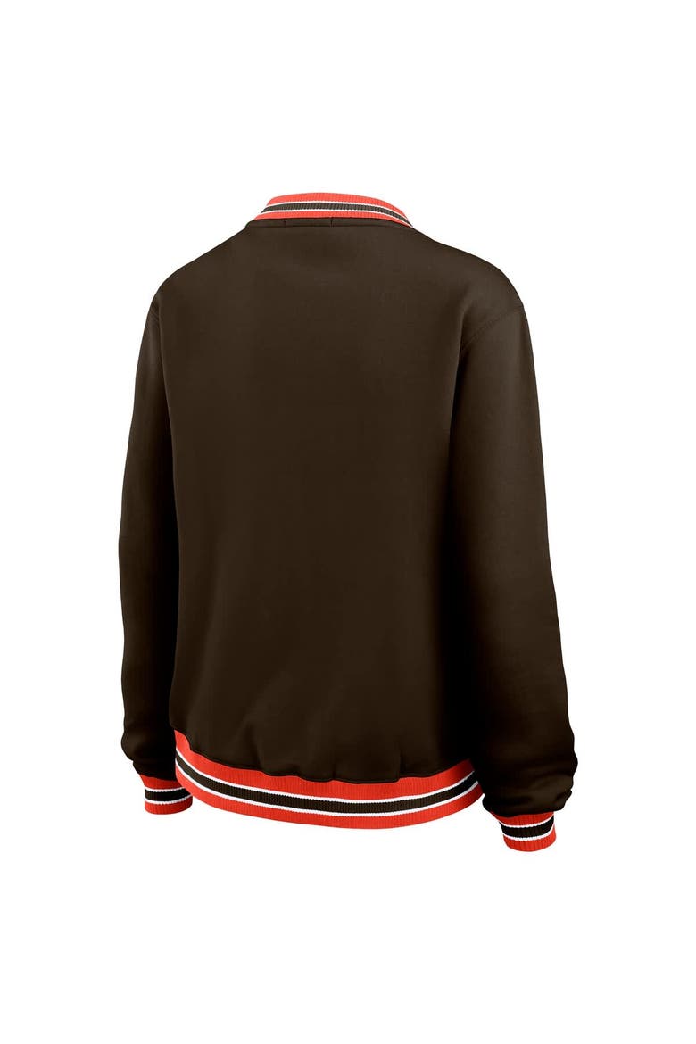Women's WEAR by Erin Andrews Brown Cleveland Browns Oversized Long Sleeve V-Neck Sweatshirt, Alternate, color, Brown
