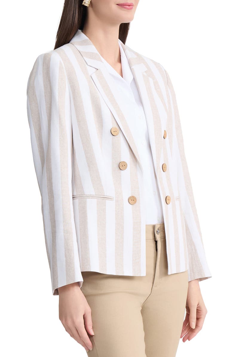 Jones New York Stripe Double Breasted Linen Blend Blazer, Alternate, color, Naturalstone/ Natural White