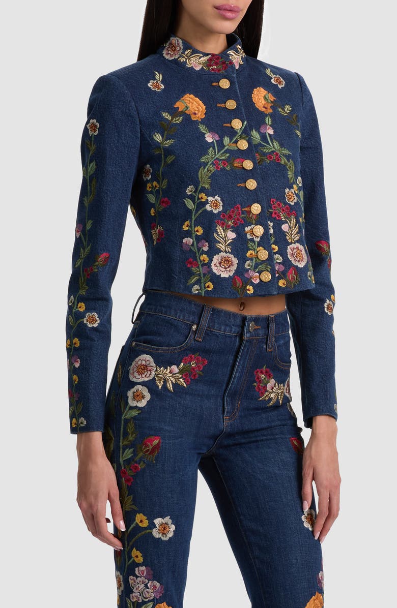 Alice + Olivia Emerson Floral Embroidery Denim Jacket, Alternate, color, Catherine Dark Multi